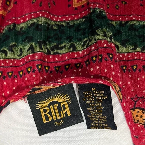 Vintage Bila Dress Women's Medium Rayon Maxi Red Elephant Print - Picture 5 of 5